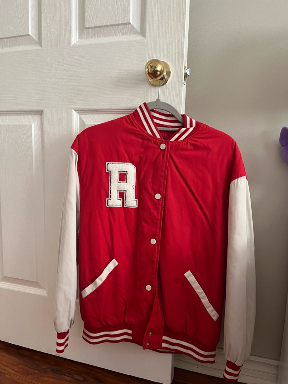 Red & White Varsity Jacket with 'R' Patch